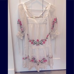 Bebe Silk floral embroidered mini dress
